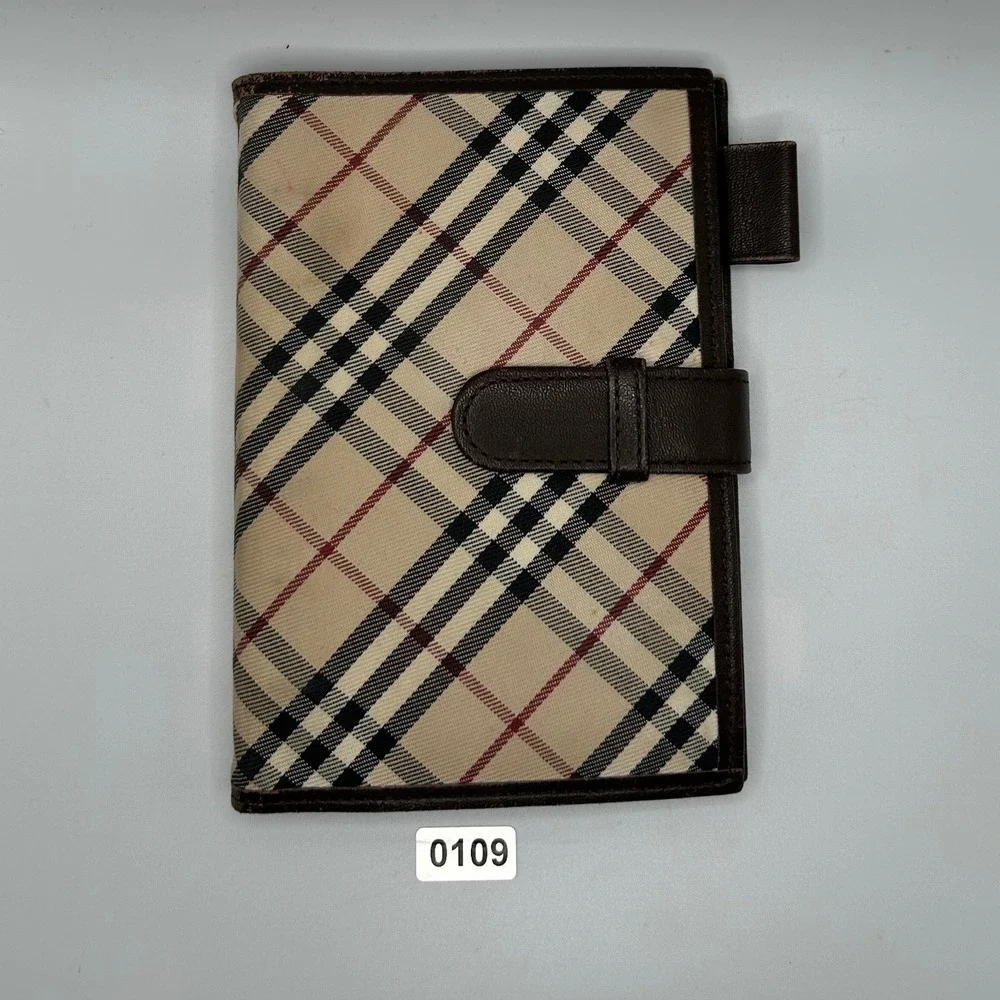 Burberry Haymarket Check Agenda Planner  Brown Leather Trim#109